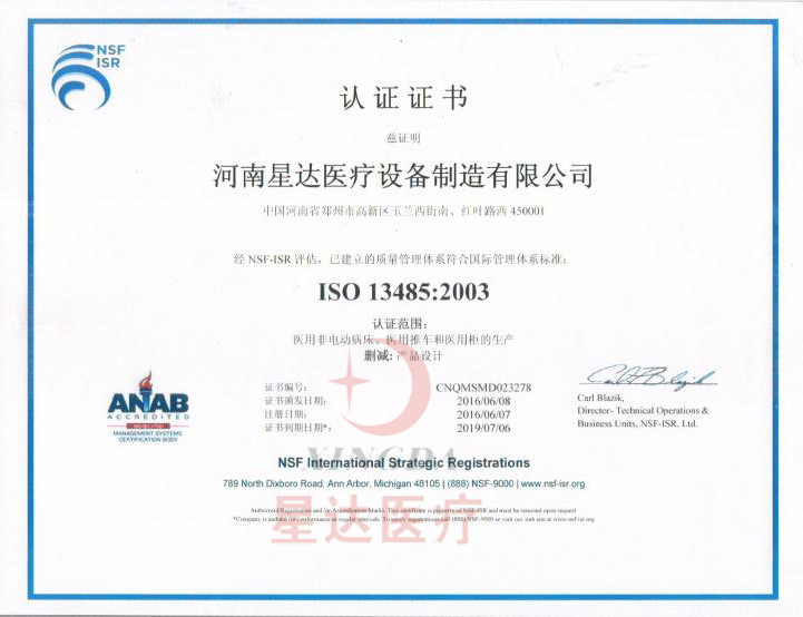 International management system certification ISO 13485:2003